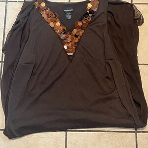 Lane Bryant Dark Brown Sequin V-Neck Blouse